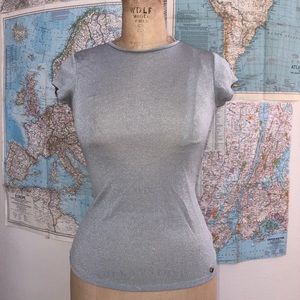 Ted Baker London metallic silver sparkle T-shirt 0